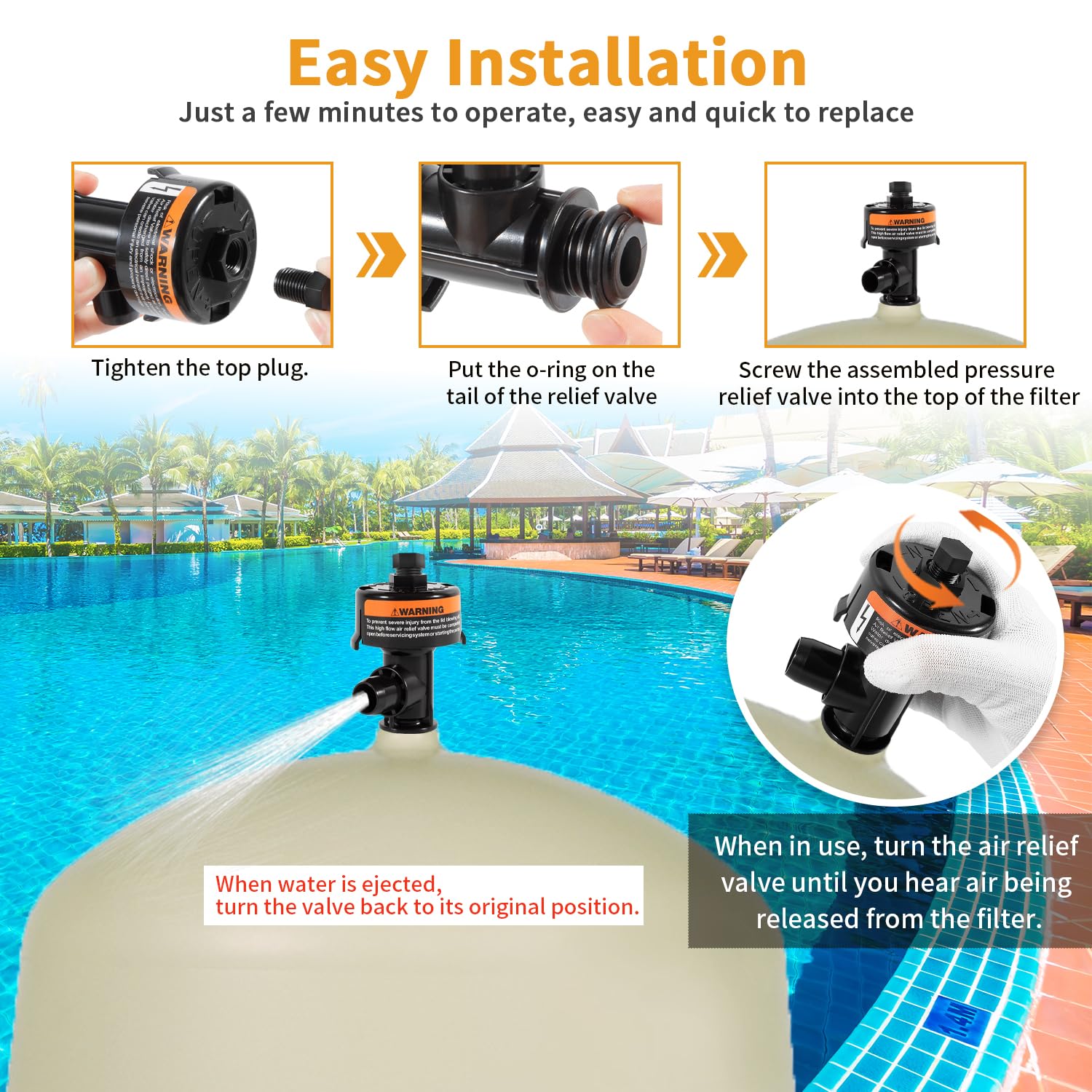 Johntruck air relief valve ensures air purge during filter operation.