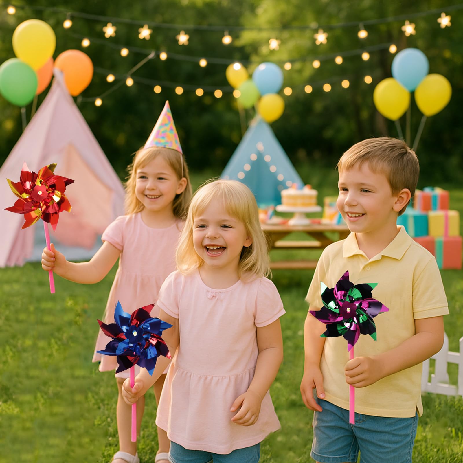 JOHOUSE rainbow pinwheel garden display brightens any yard or patio