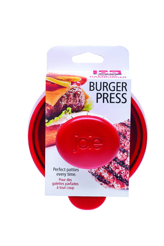 Joie burger press shows depth markings inside the base for precise patty sizing.