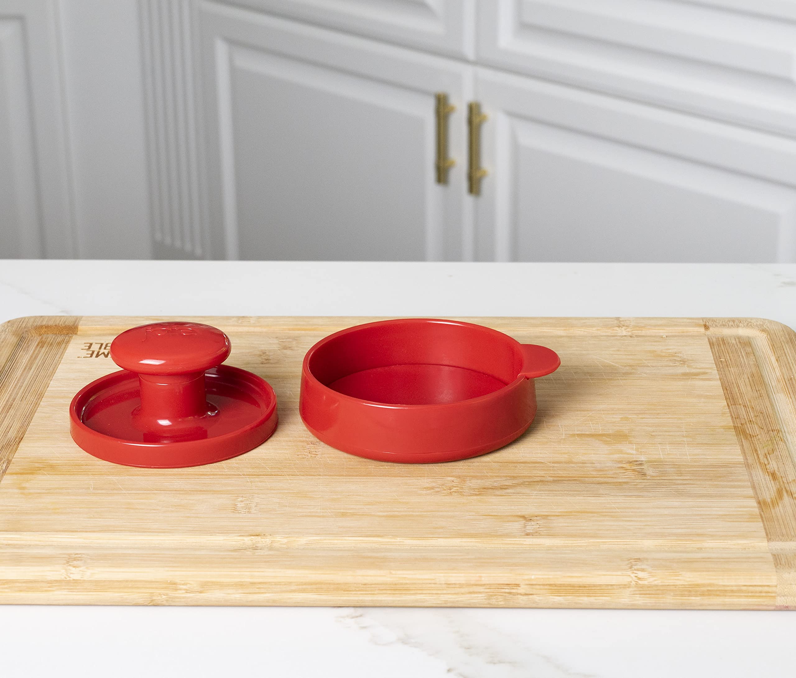 Joie burger press supports veggie, beef, and crab patty versatility for meals.