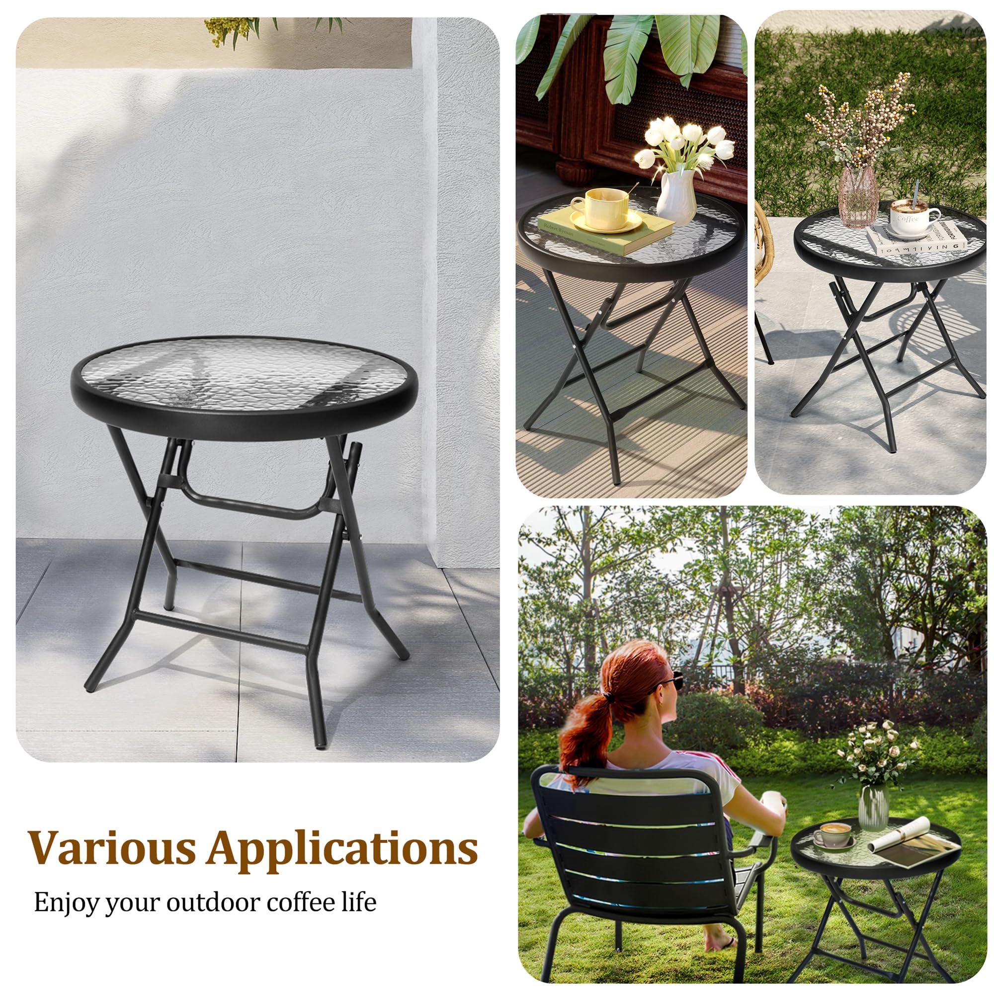 JOINHOM Outdoor Side Table 50 lb capacity supports drinks and decor.