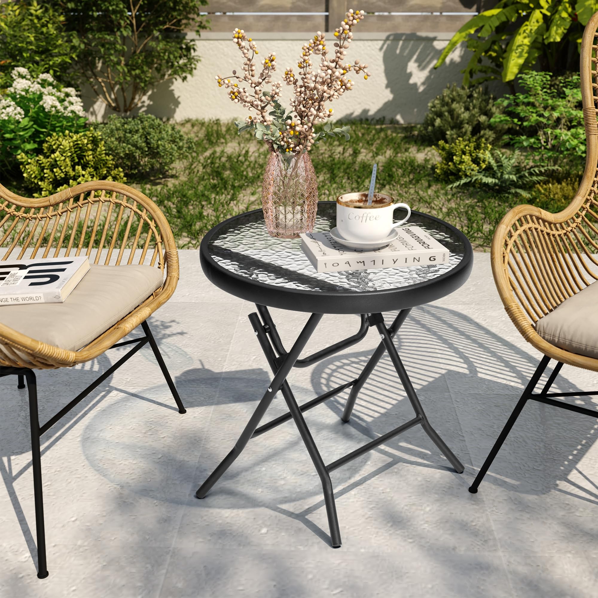 JOINHOM Outdoor Side Table fits balcony corners without crowding space.