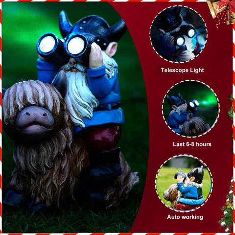 Joint Honglin gnome on Highland cow adds outdoor charm with automatic illumination
