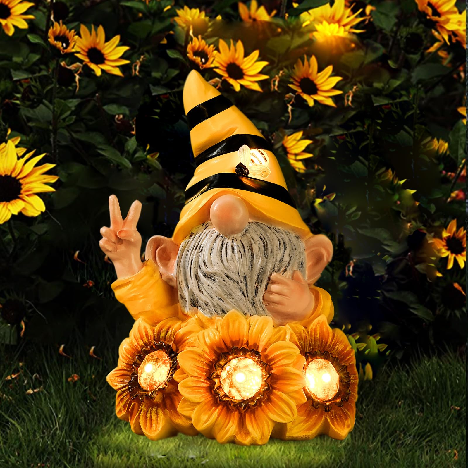 Joint Honglin sunflower gnome outdoor statue adds cheerful curb appeal