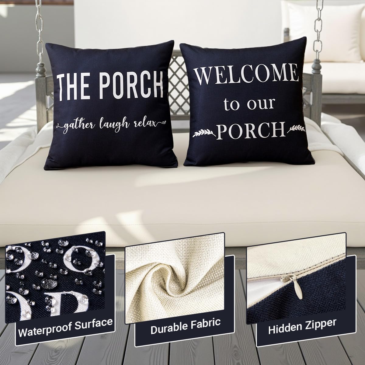 JOJOGOGO farmhouse pillow cover closeup highlights durable water-resistant fabric