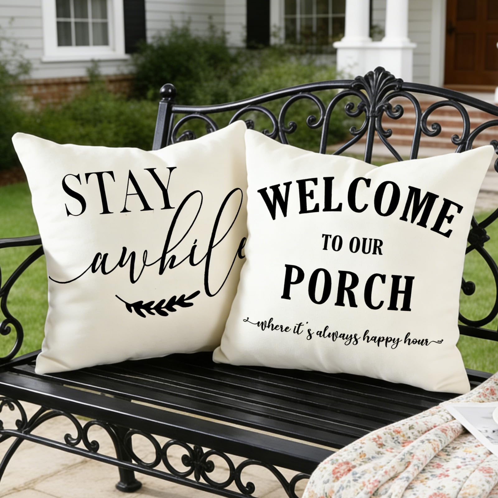 JOJOGOGO porch pillow cover 18x18 in beige, waterproof for outdoor comfort.