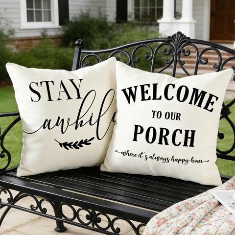 JOJOGOGO porch pillow cover 18x18 in beige, waterproof for outdoor comfort.