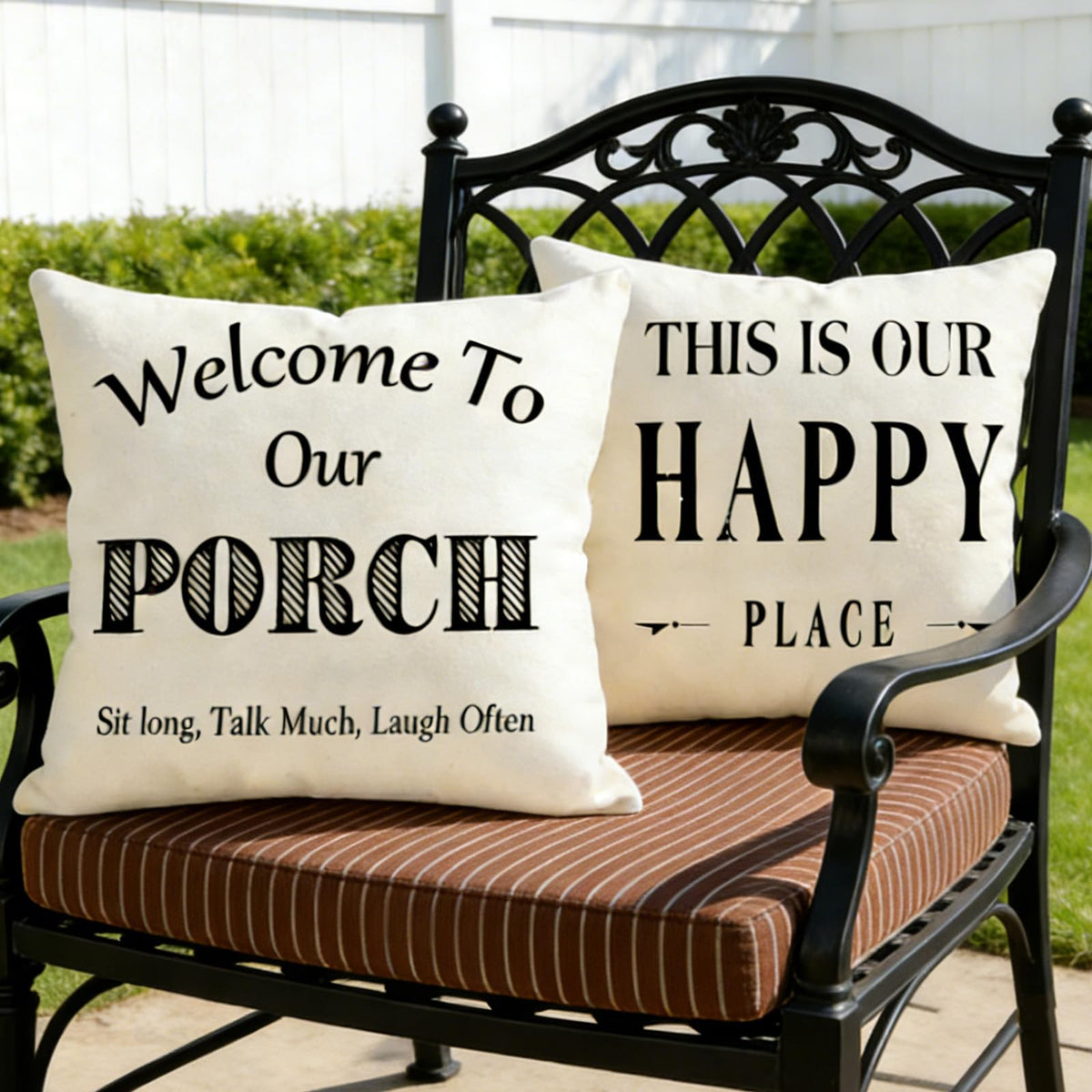 JOJOGOGO welcome porch pillow cover 18x18, 2-pack, durable outdoor decor resistant to stains.