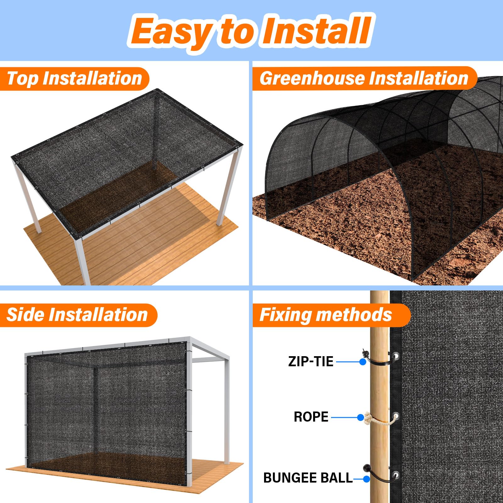 Patio scene with JOJOLEE shade net lowering heat and sun exposure