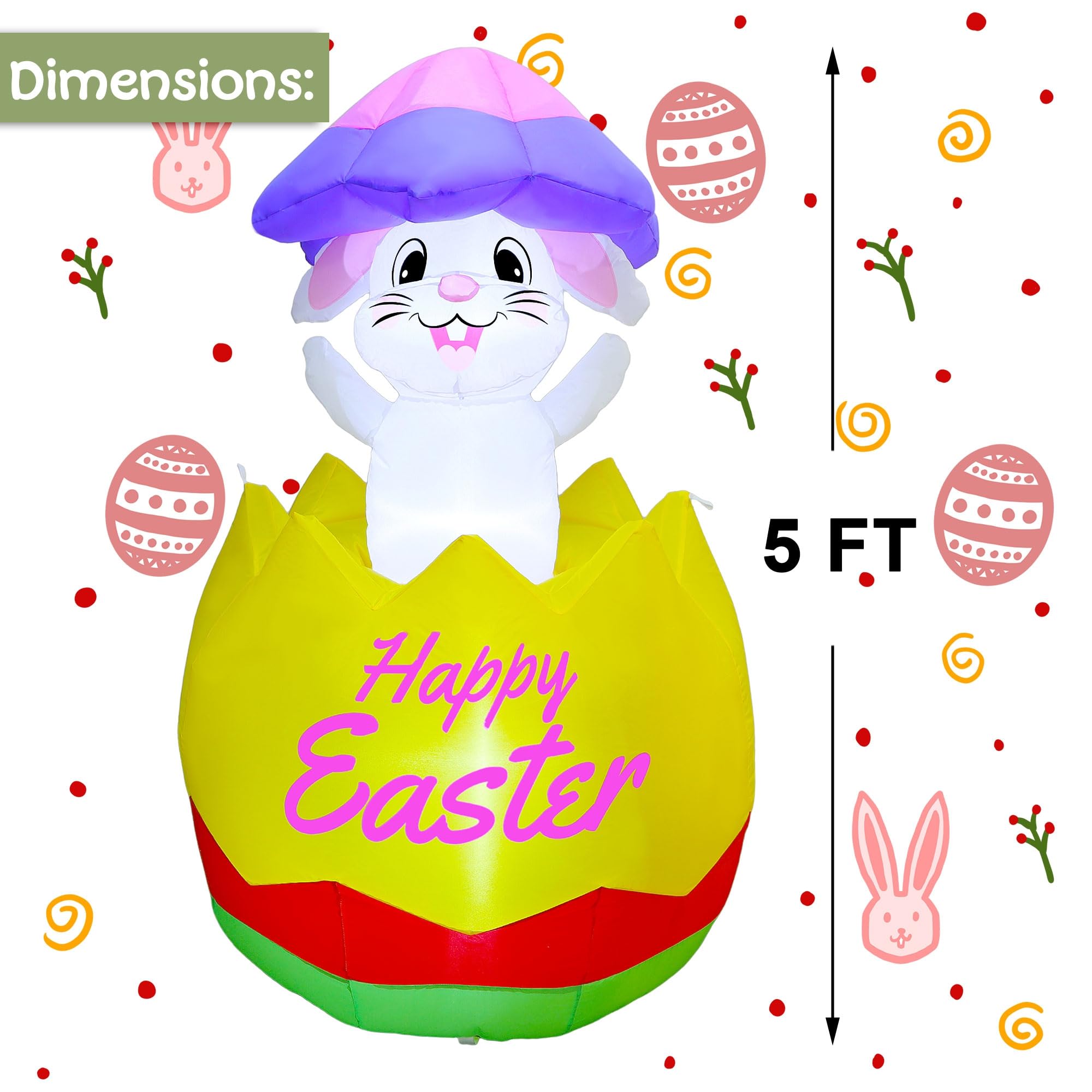 Joliyoou bunny with egg-shell on head as outdoor decor focal point.