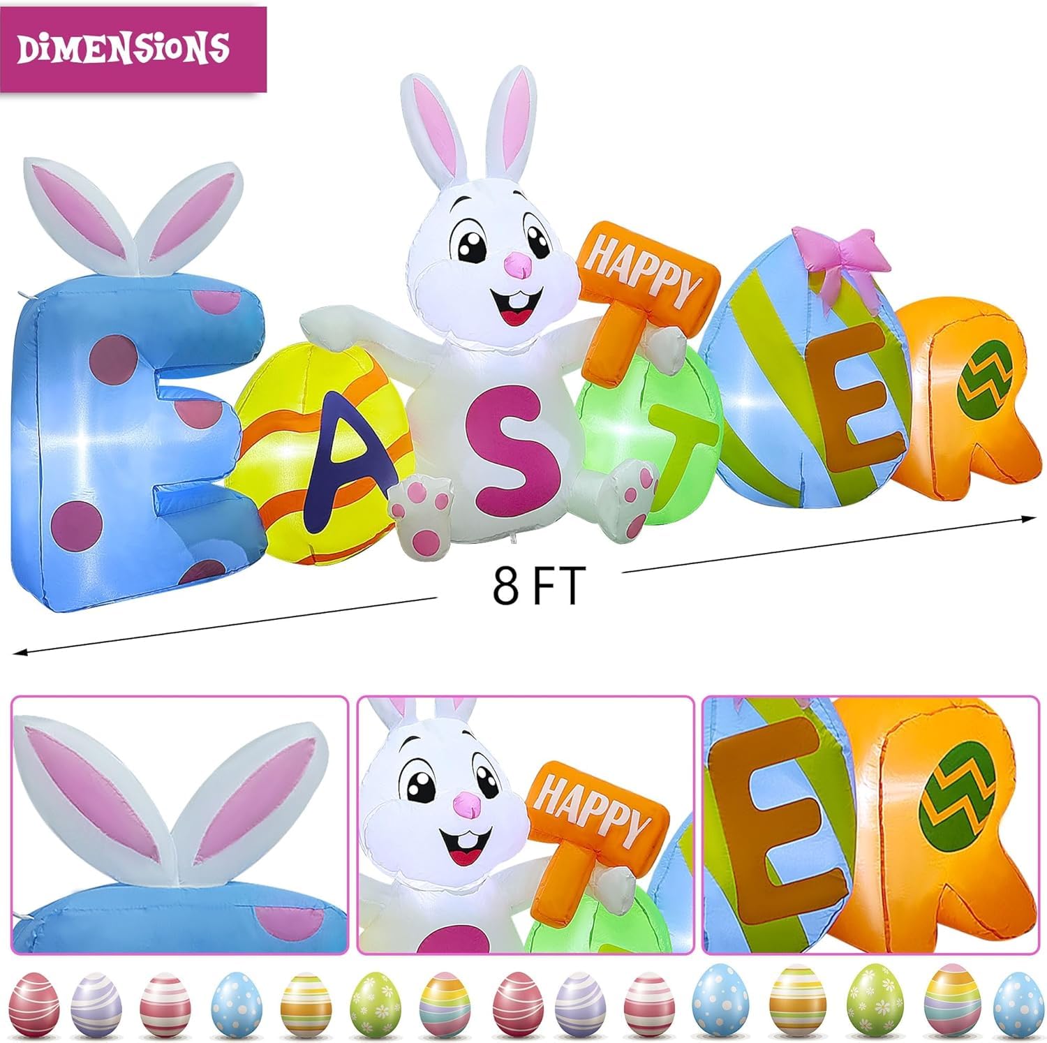 Joliyoou Easter eggs and bunny illustration adds colorful spring charm to outdoor décor.
