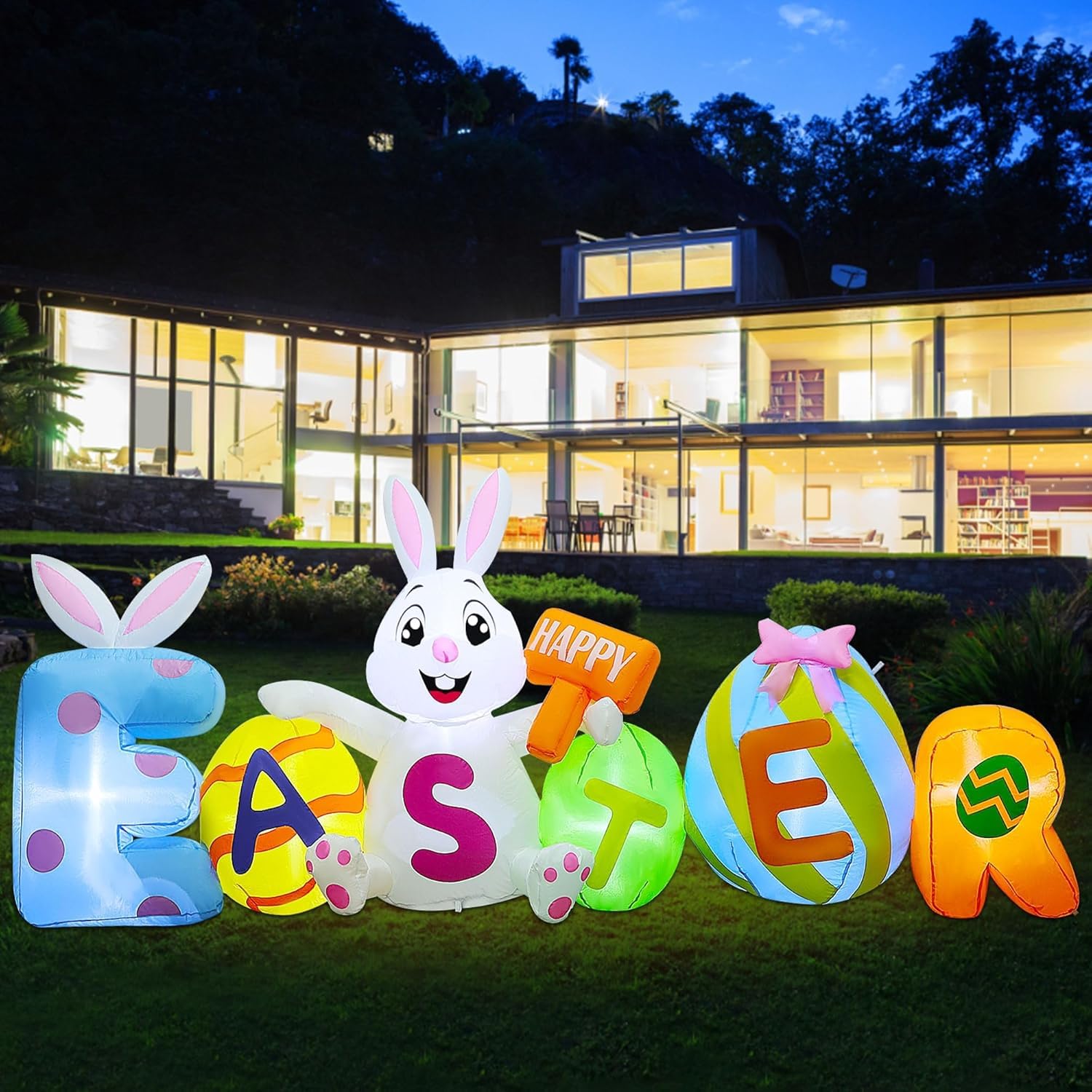 Joliyoou Easter sign HAPPY on the bunny, a cheerful garden accent.