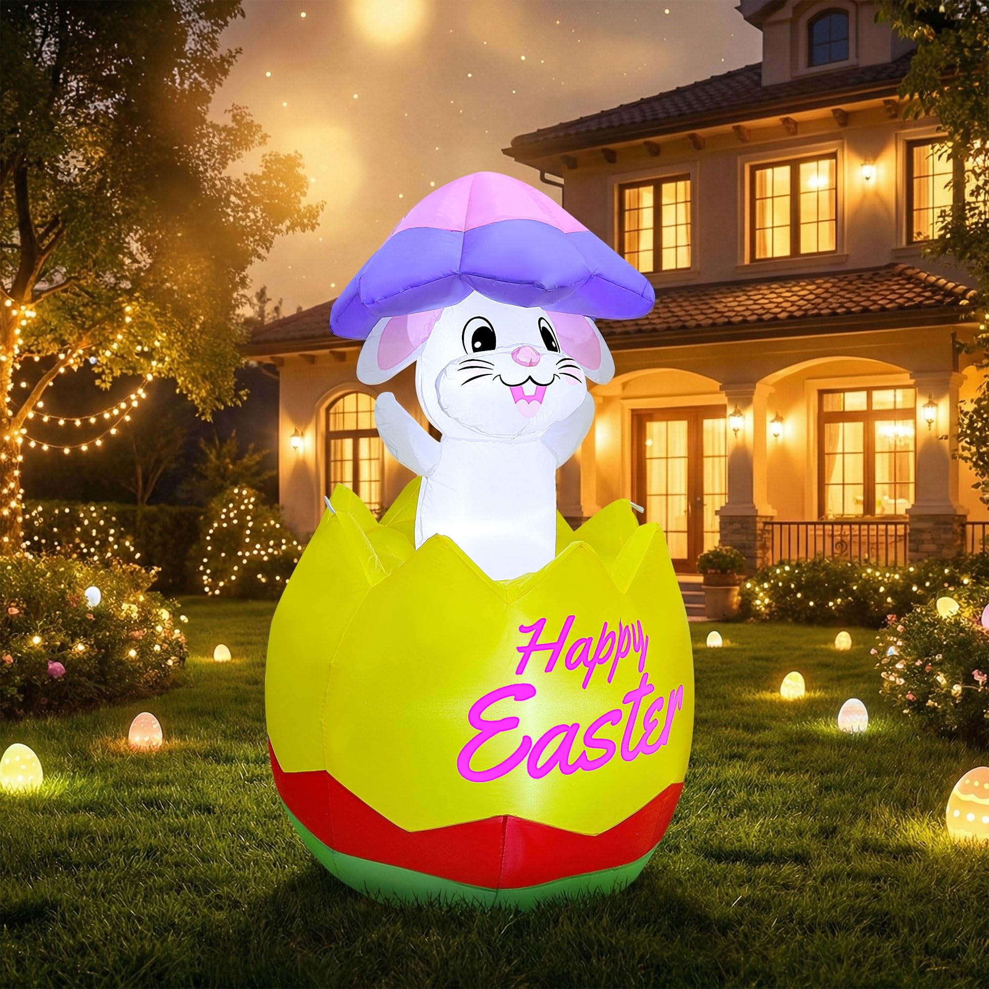 Joliyoou yard display serves as a festive Easter centerpiece in any outdoor space.
