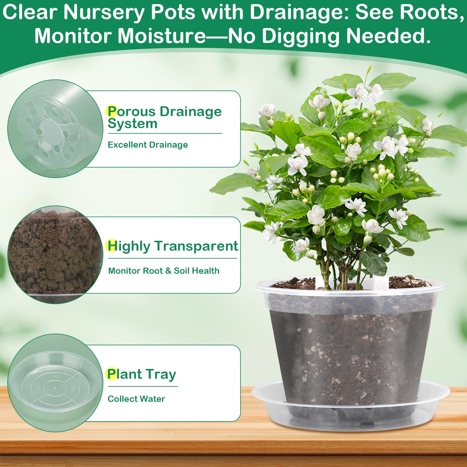 Jollidecor nursery pots with matching trays prevent overwatering