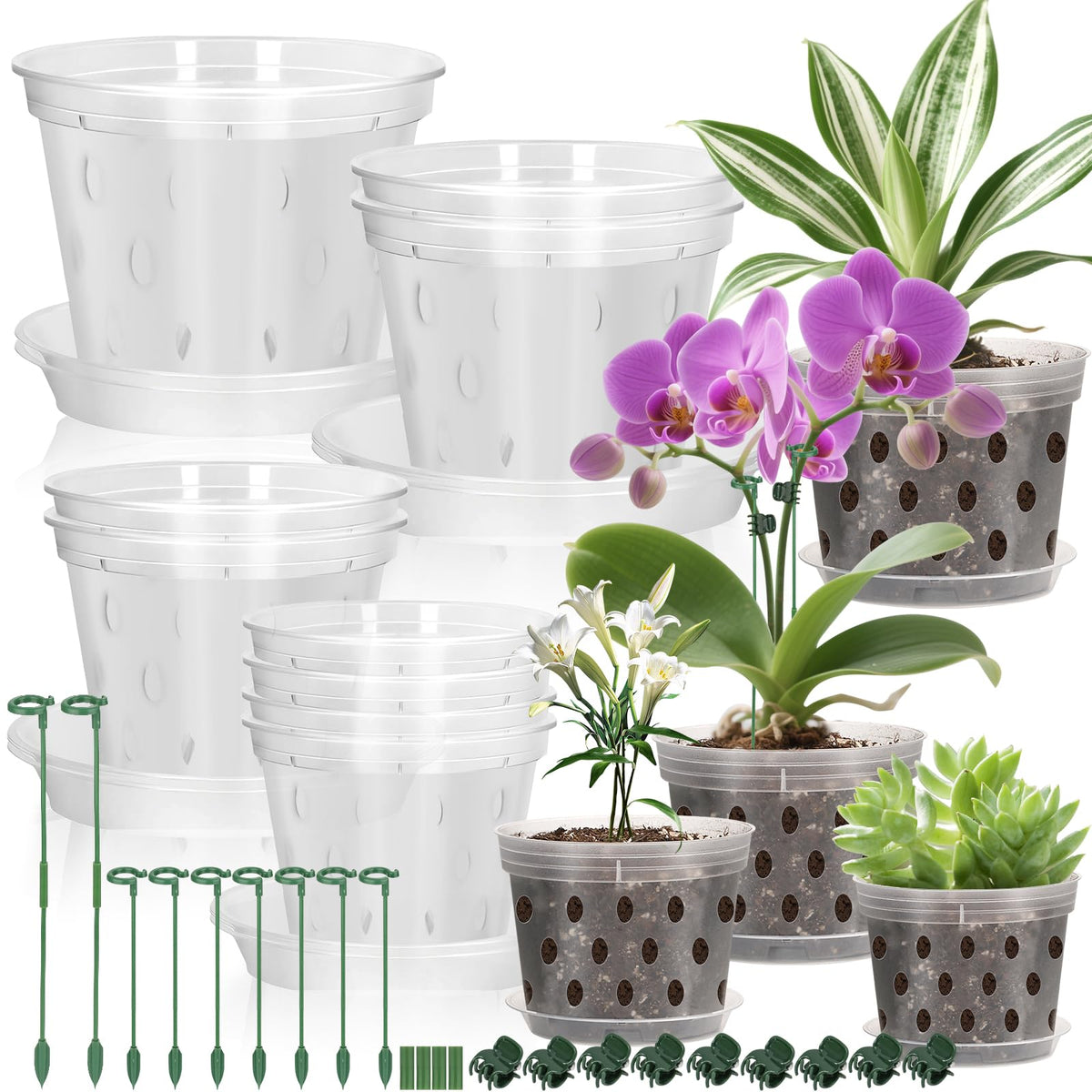 Jollidecor orchid pots 4-inch with holes for airflow and drainage