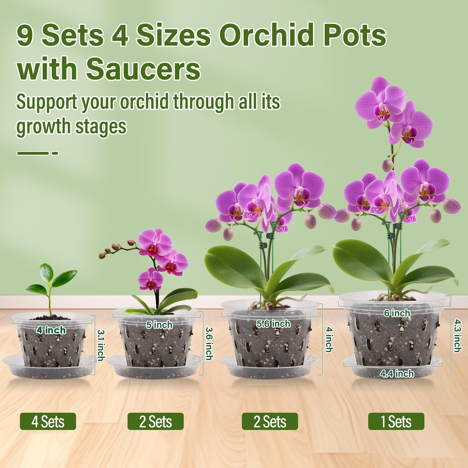 Jollidecor orchid pots 5-inch with clear walls for root observation