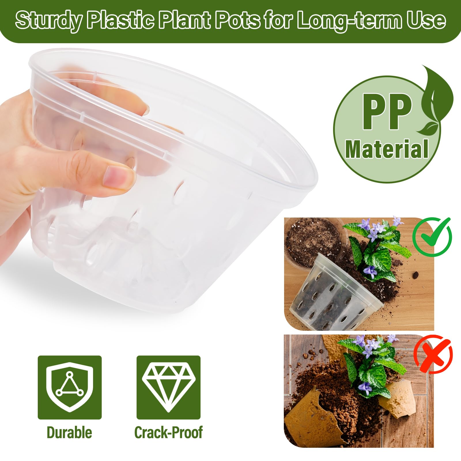 Jollidecor orchid pots 6-inch with transparent view for moisture checks