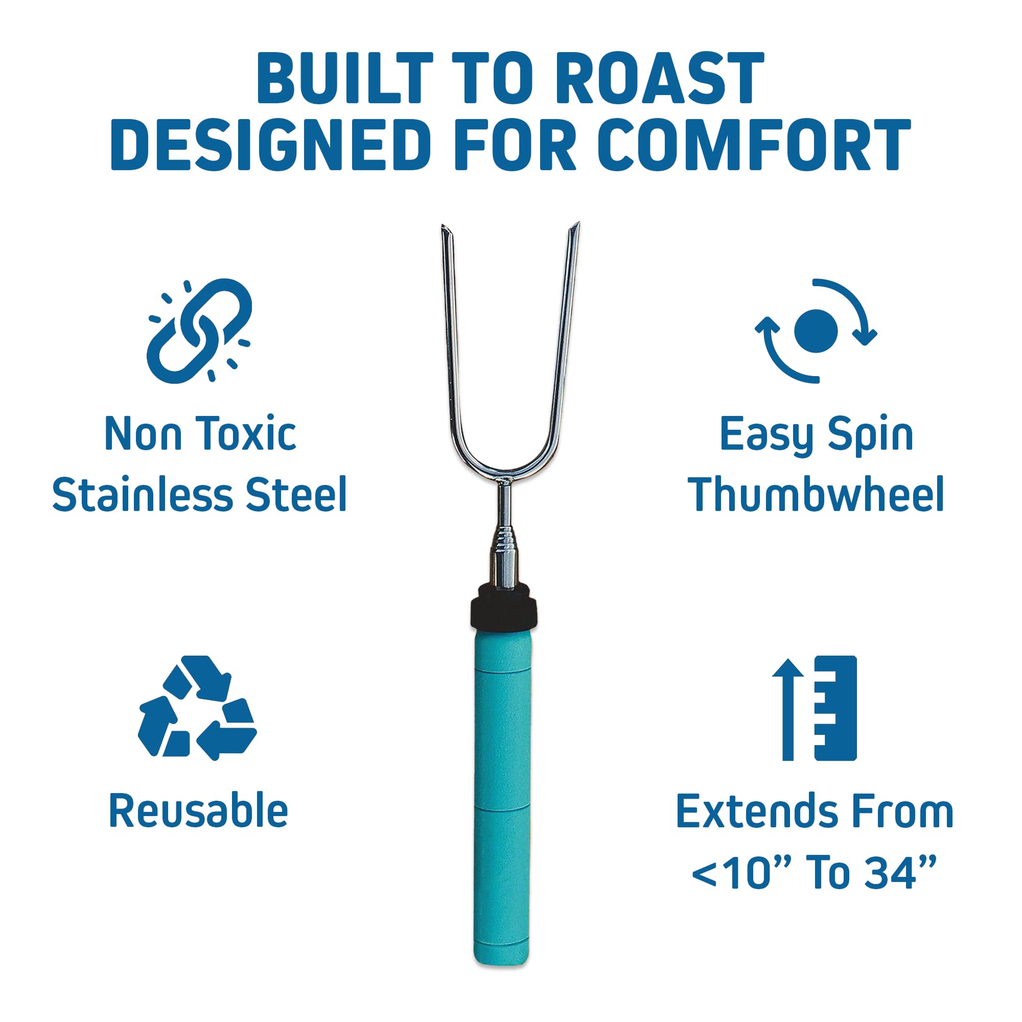 Jolly Green retractable campfire skewers enable safe distance and even browning