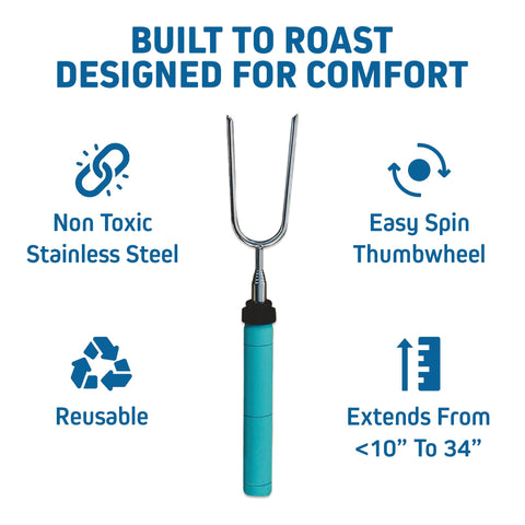 Jolly Green retractable campfire skewers enable safe distance and even browning