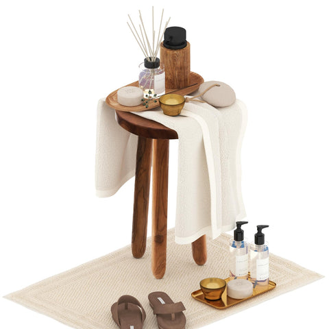 JOLLYMER height-ready teak stand illustrating adaptable tall option for layouts