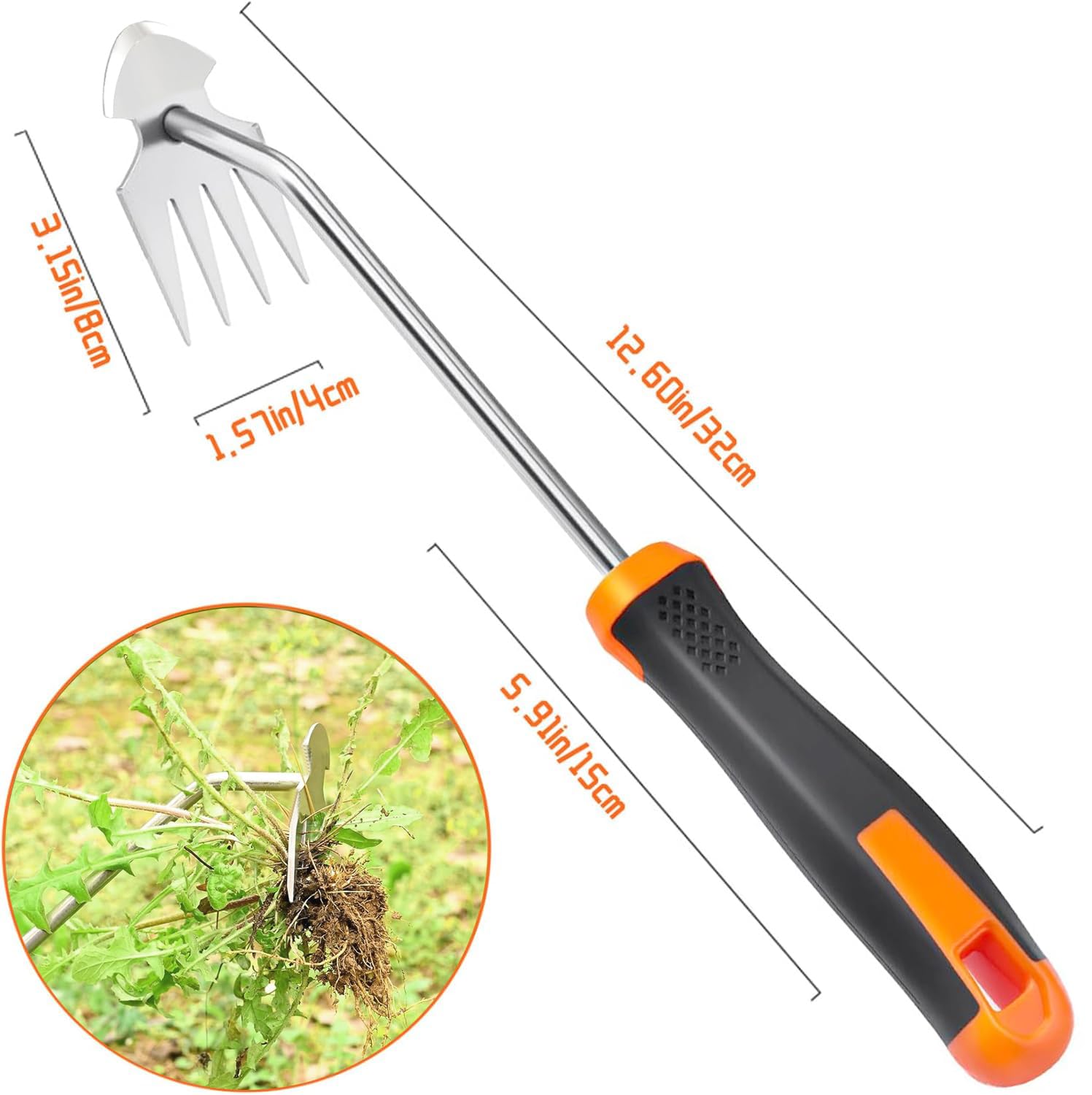 JOMISLI four-tine head removes deep-root weeds efficiently for cleaner garden beds