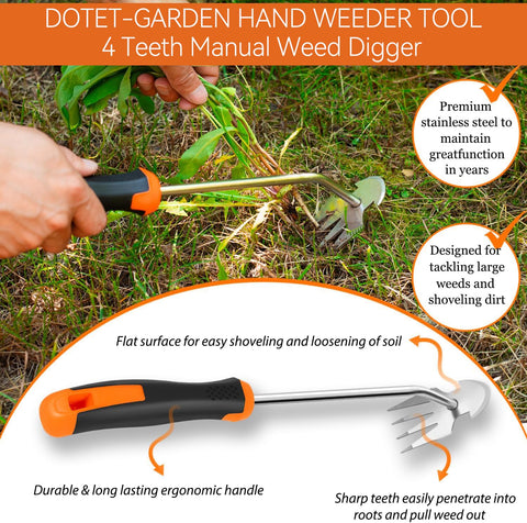 Orange-handle design keeps the tool visible and comfortable during weeding sessions