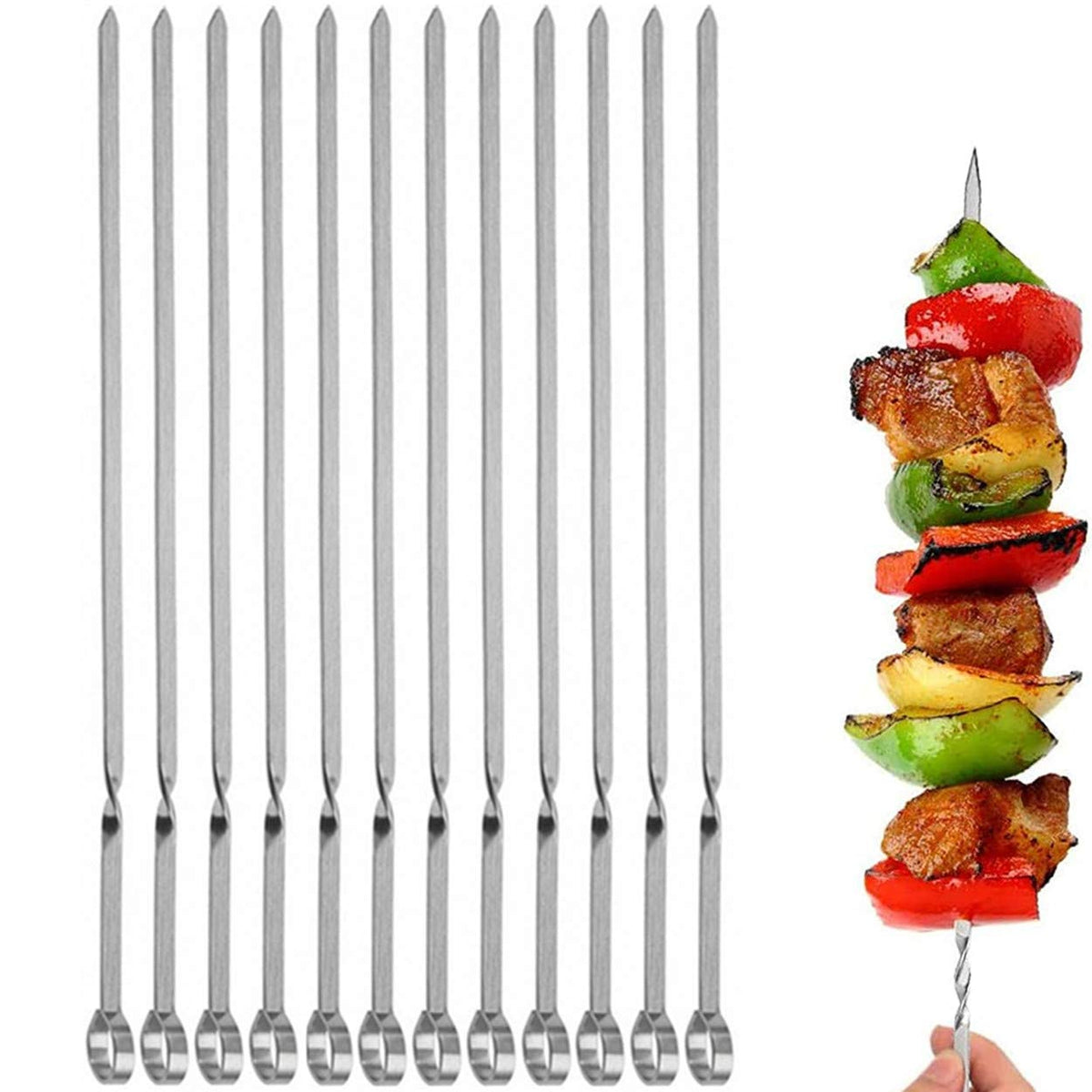 JOMVERL kabob skewers flat metal 14-inch for even grilling