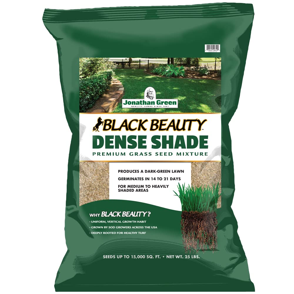 Jonathan Green Black Beauty Dense Shade Seed Bag 25lb for shade-tolerant lawns.