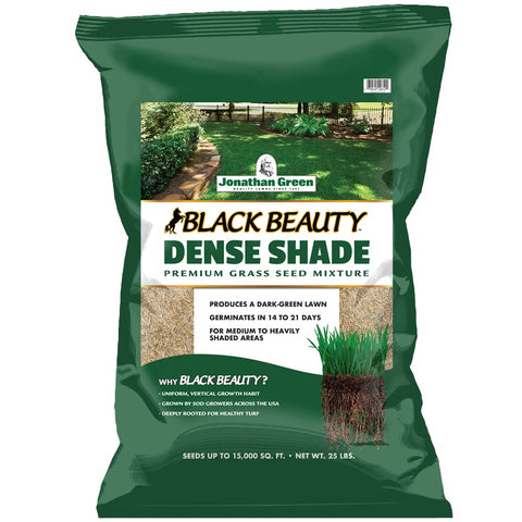 Jonathan Green Black Beauty Dense Shade Seed Bag 25lb for shade-tolerant lawns.