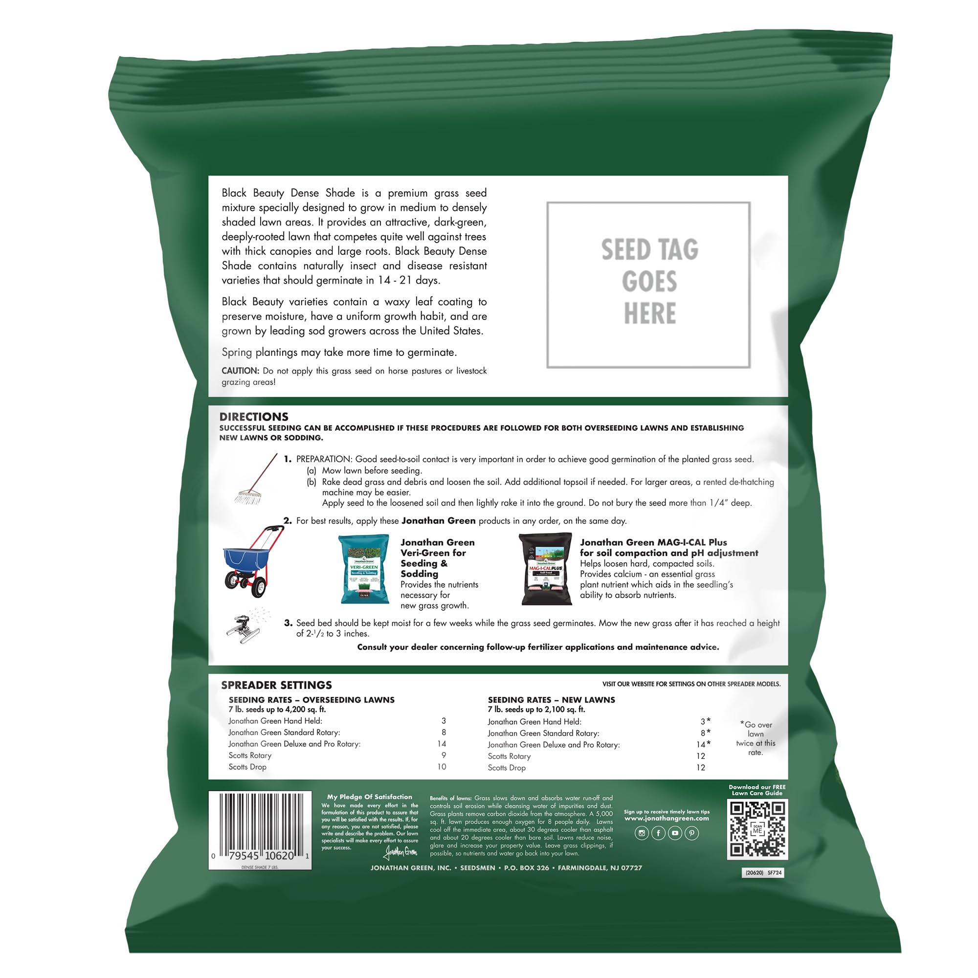 Jonathan Green Black Beauty Dense Shade seed bag back view highlighting coverage.