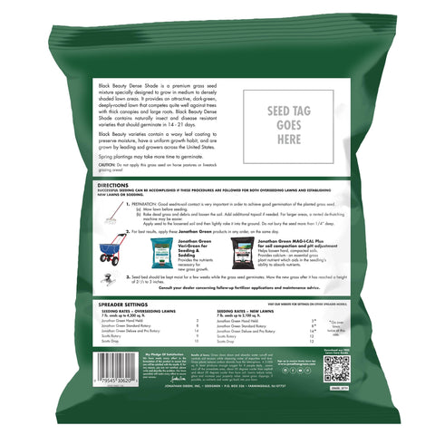 Jonathan Green Black Beauty Dense Shade seed bag back view highlighting coverage.