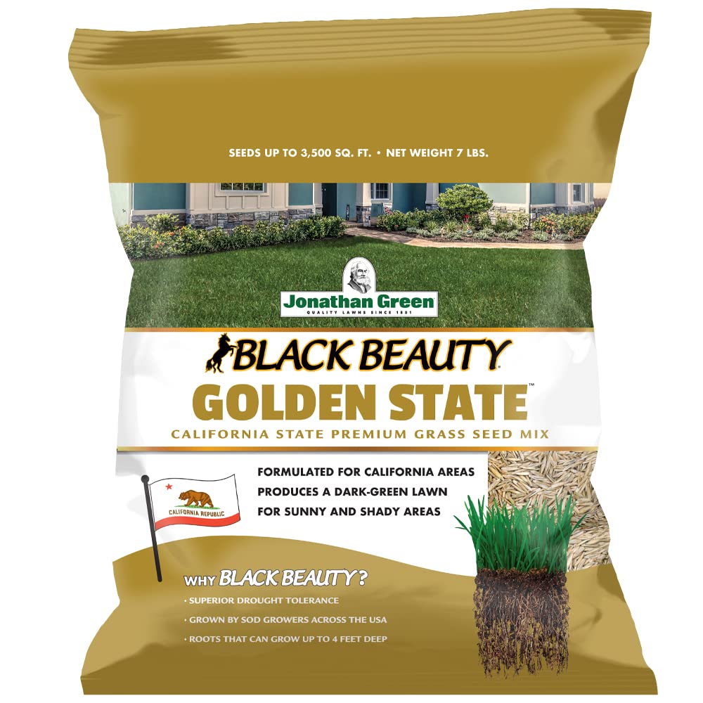 Jonathan Green Black Beauty Golden State seed bag front for drought-tolerant California lawns.