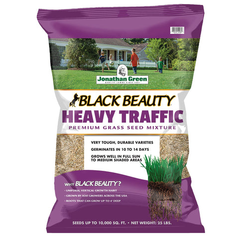Jonathan Green Black Beauty Heavy Traffic seed bag front view for durable, high-traffic lawns