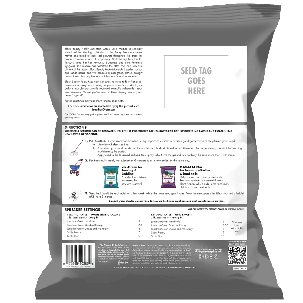 Jonathan Green Black Beauty Rocky Mountain seed pour enables precise, even spreading for DIY lawns.