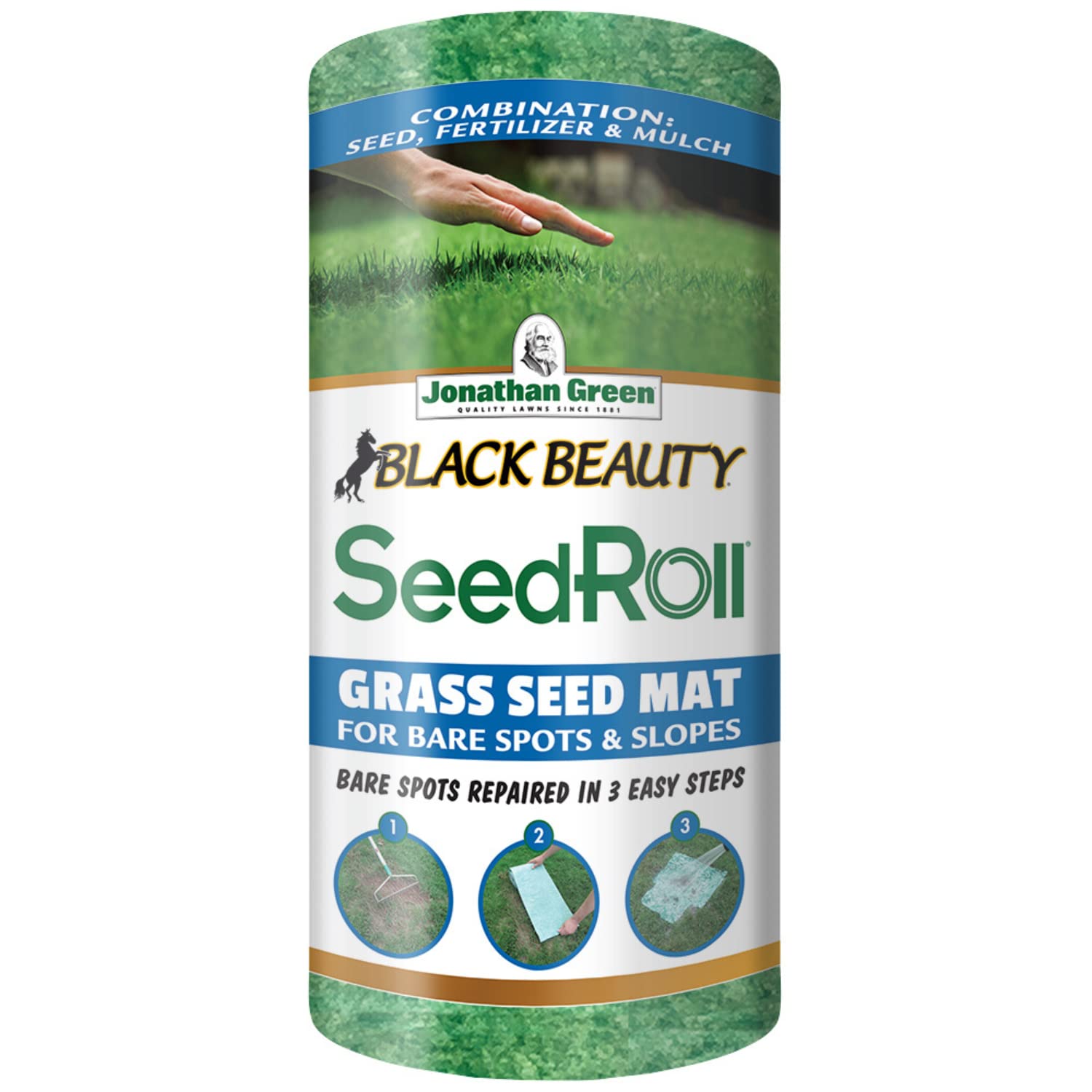 Jonathan Green Black Beauty SeedRoll mat unrolled on soil for rapid patching.