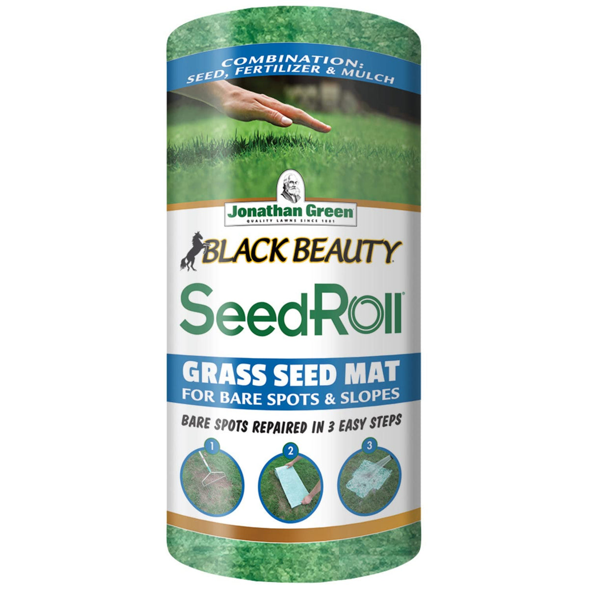 Jonathan Green Black Beauty SeedRoll mat unrolled on soil for rapid patching.