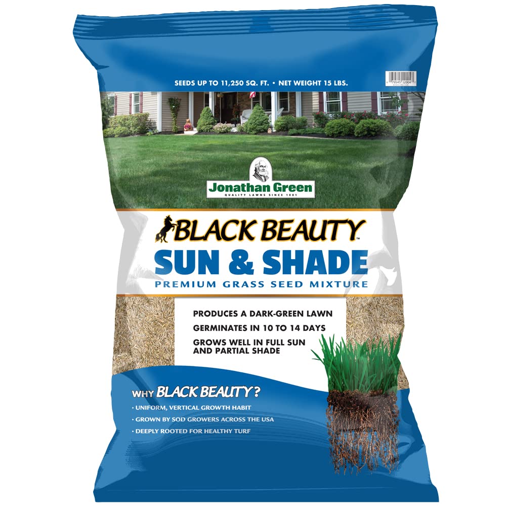 Jonathan Green Black Beauty Sun and Shade seed bag for versatile lawn planting.
