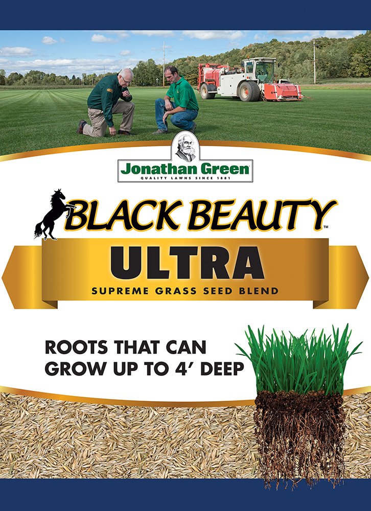 Jonathan Green Black Beauty Ultra grass seed bag helps create a dense, drought-tolerant lawn.