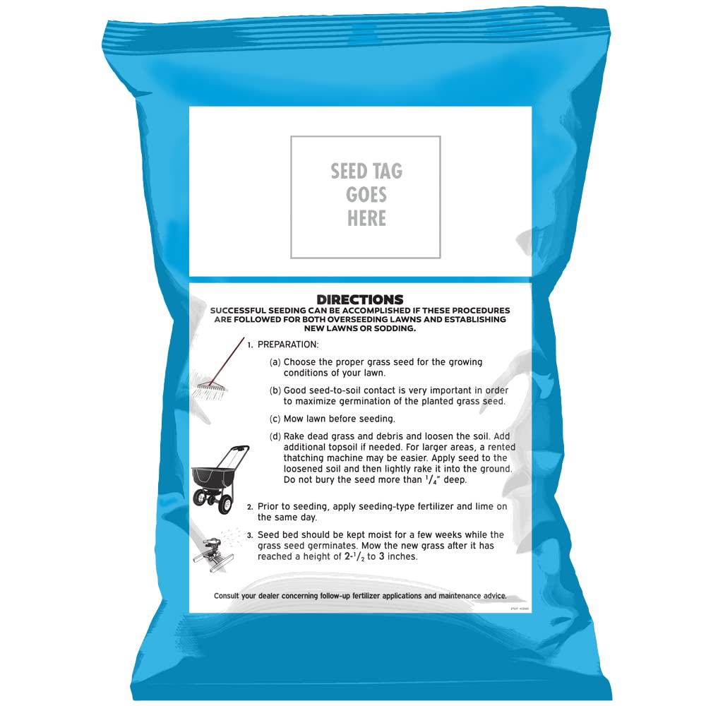 Blue Panther seed bag label closeup; germination and coverage details.