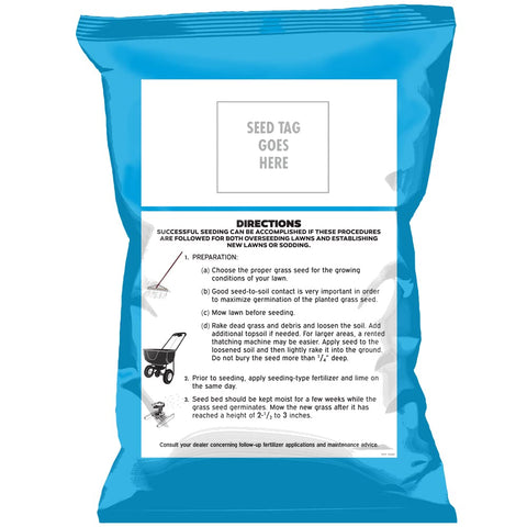 Blue Panther seed bag label closeup; germination and coverage details.