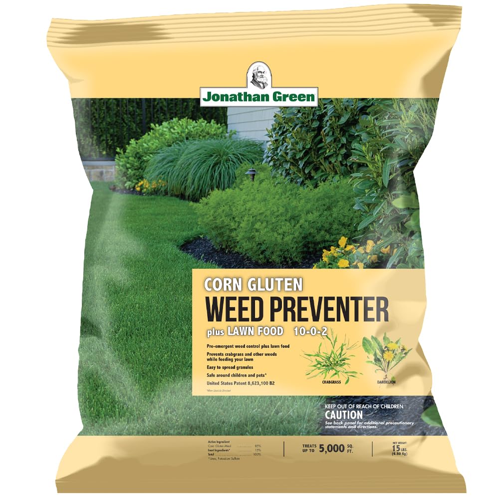Jonathan Green corn gluten lawn fertilizer bag showing safe lawn feeding for families