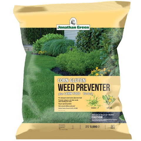 Jonathan Green corn gluten lawn fertilizer bag showing safe lawn feeding for families