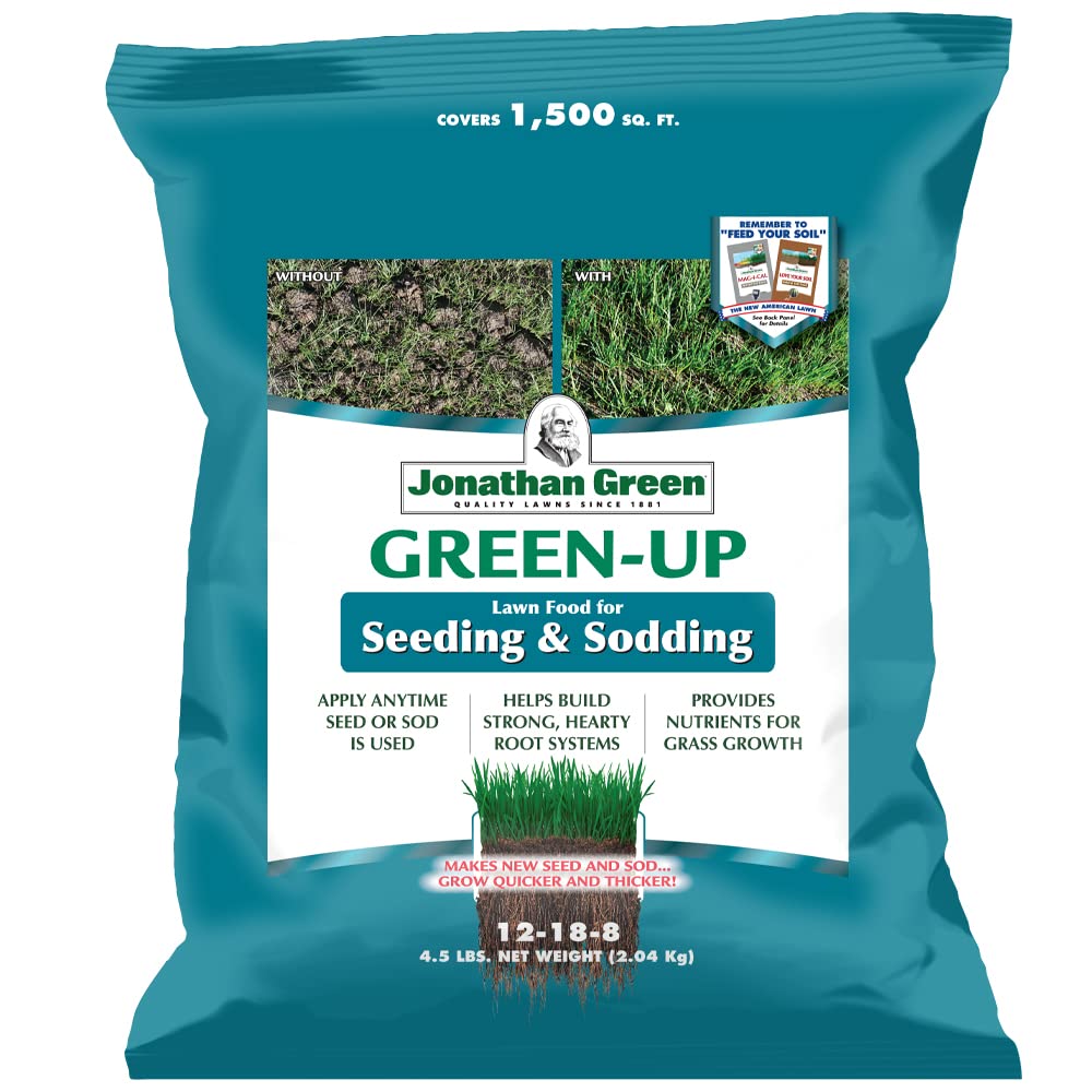 Jonathan Green Green-Up seeding lawn food supports early root development for new lawns