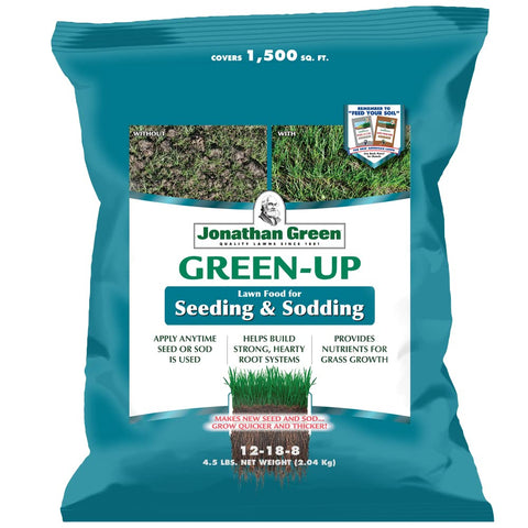 Jonathan Green Green-Up seeding lawn food supports early root development for new lawns