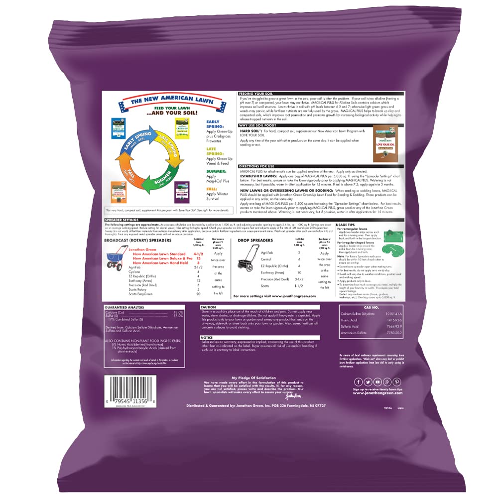 Jonathan Green MAG-I-CAL Plus packaging label showing soil amendment details.