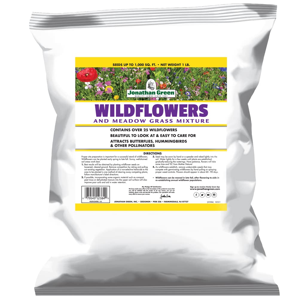Jonathan Green Wildflower Meadow Grass Mix bag for a low-maintenance landscape.