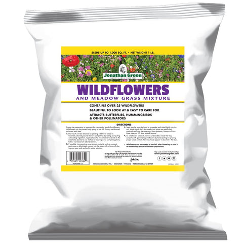 Jonathan Green Wildflower Meadow Grass Mix bag for a low-maintenance landscape.