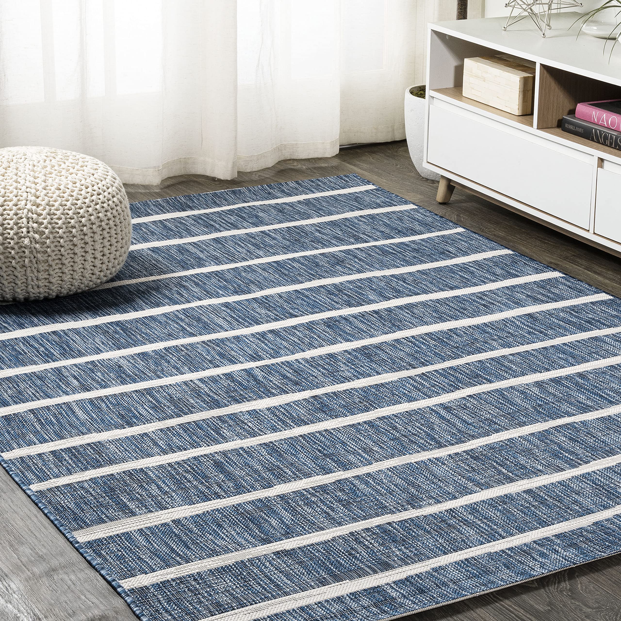 Jonathan Y Berber Stripe Rug has a 0.19 inch pile for soft durability