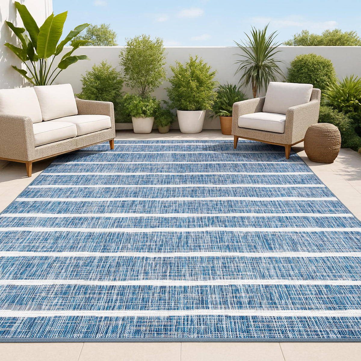 Jonathan Y Berber Stripe rug blue ivory for versatile indoor outdoor use