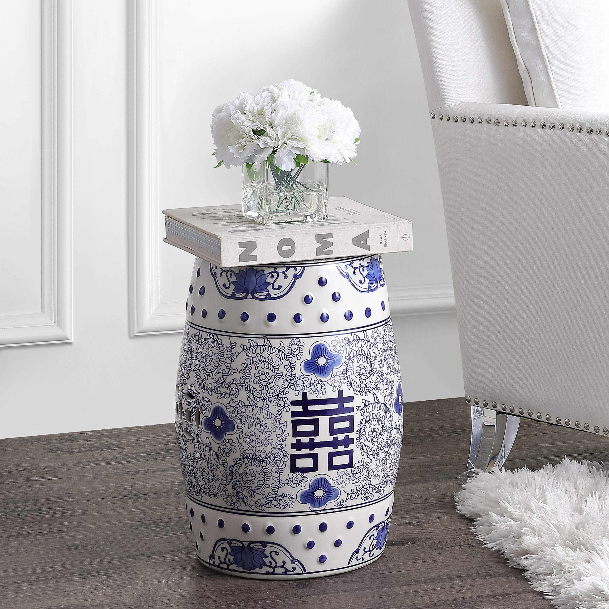 Jonathan Y blue-white chinoiserie glaze highlights timeless garden elegance.